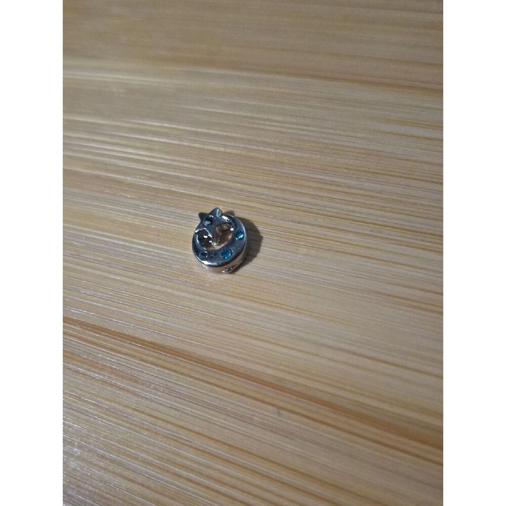 Silver-tone Moon And Star Charm with Blue Gem Accents For Floating Lockets